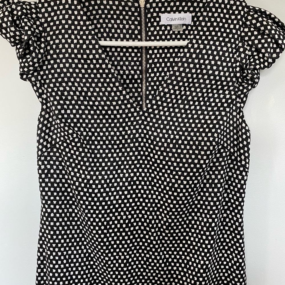 Calvin Klein Black and White Puffy Cap Sleeve Dress